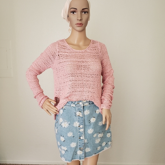 Hollister Tops - Hollister Pink Crochet Long Sleeve Top